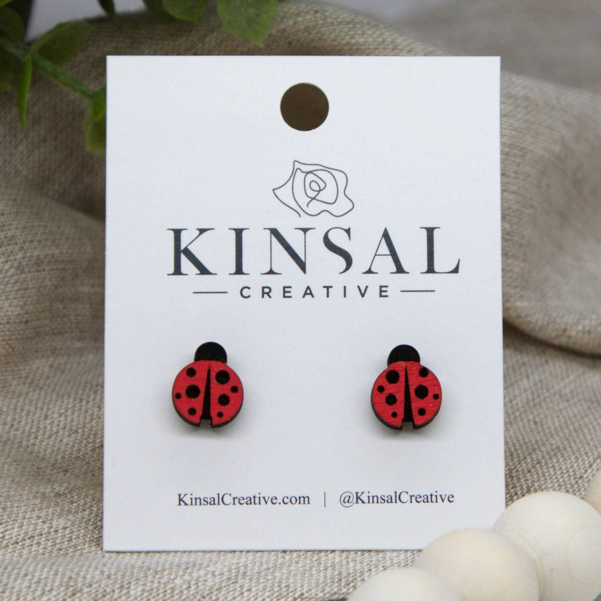 Lady Bug Wood Stud Earrings