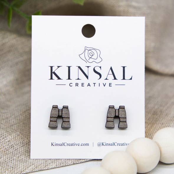 Binoculars Wood Stud Earrings