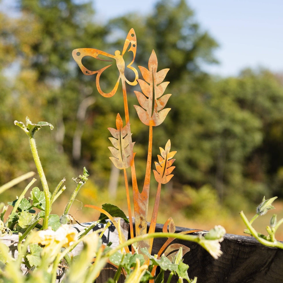 Flamed Butterfly on Plant Garden Stake