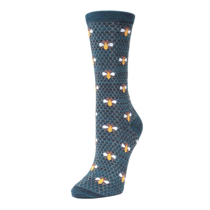 Honey Bee Bamboo Crew Socks - Legion Blue