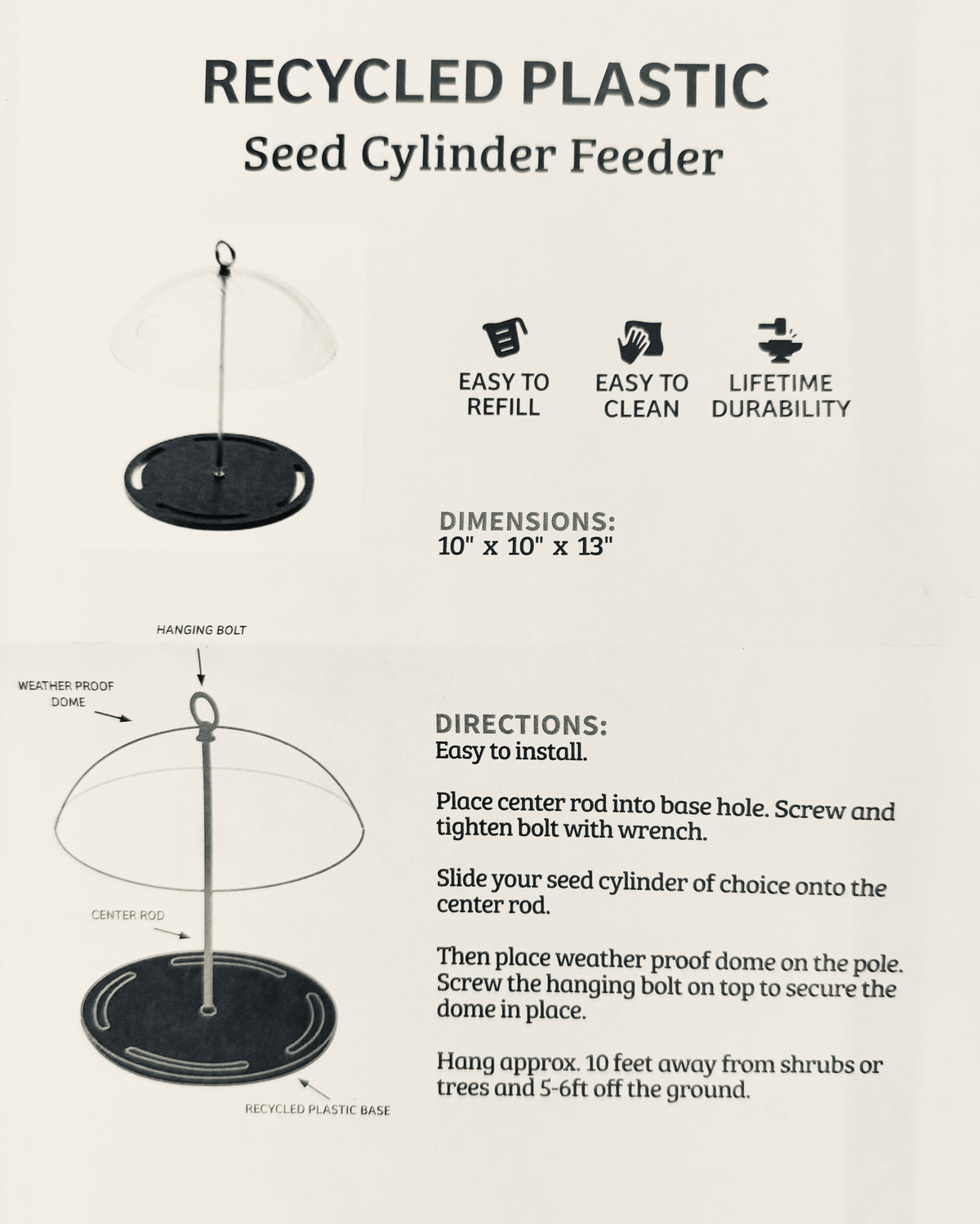 Clear Dome Seed Cylinder Feeder