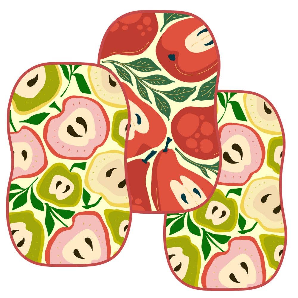 Reusable sponge with colorful apple pattern