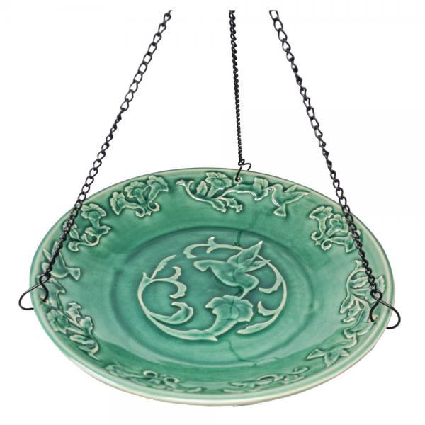 Hummingbird Ceramic Green Birdbath Hanging