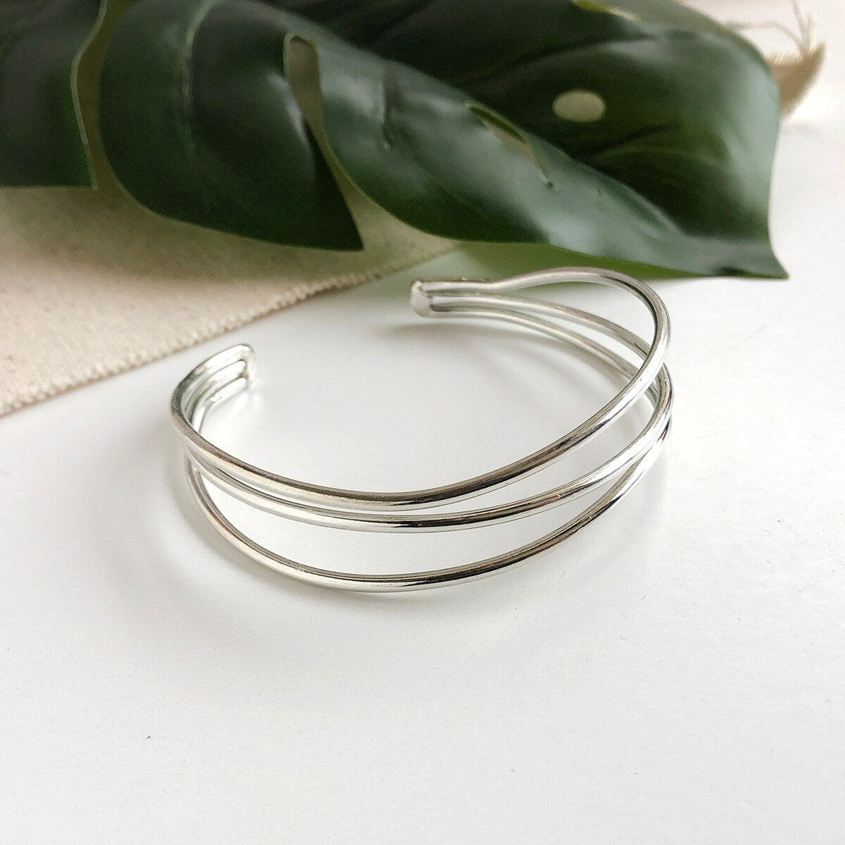 Layered Waves Cuff - Silver