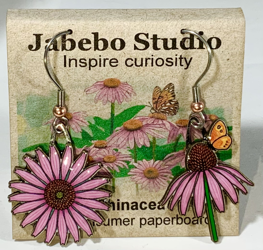 Echinacea Flower Butterfly Earrings