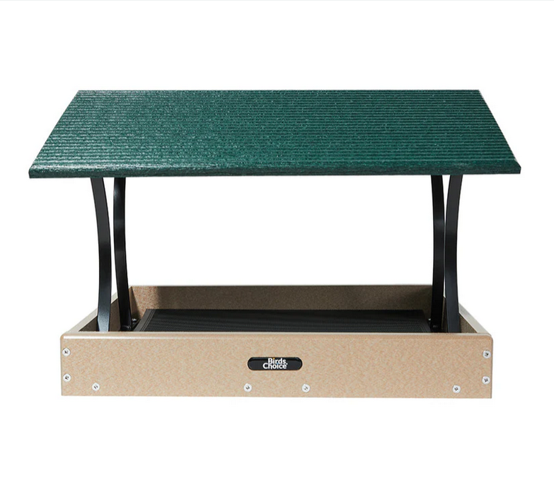 Large Fly-Thru Bird Feeder in Taupe and Green Recycled Plastic