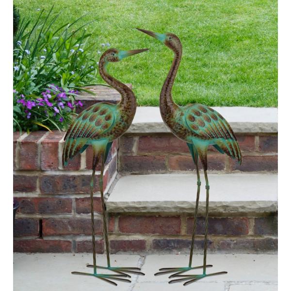 Green Patina Crane Decor
