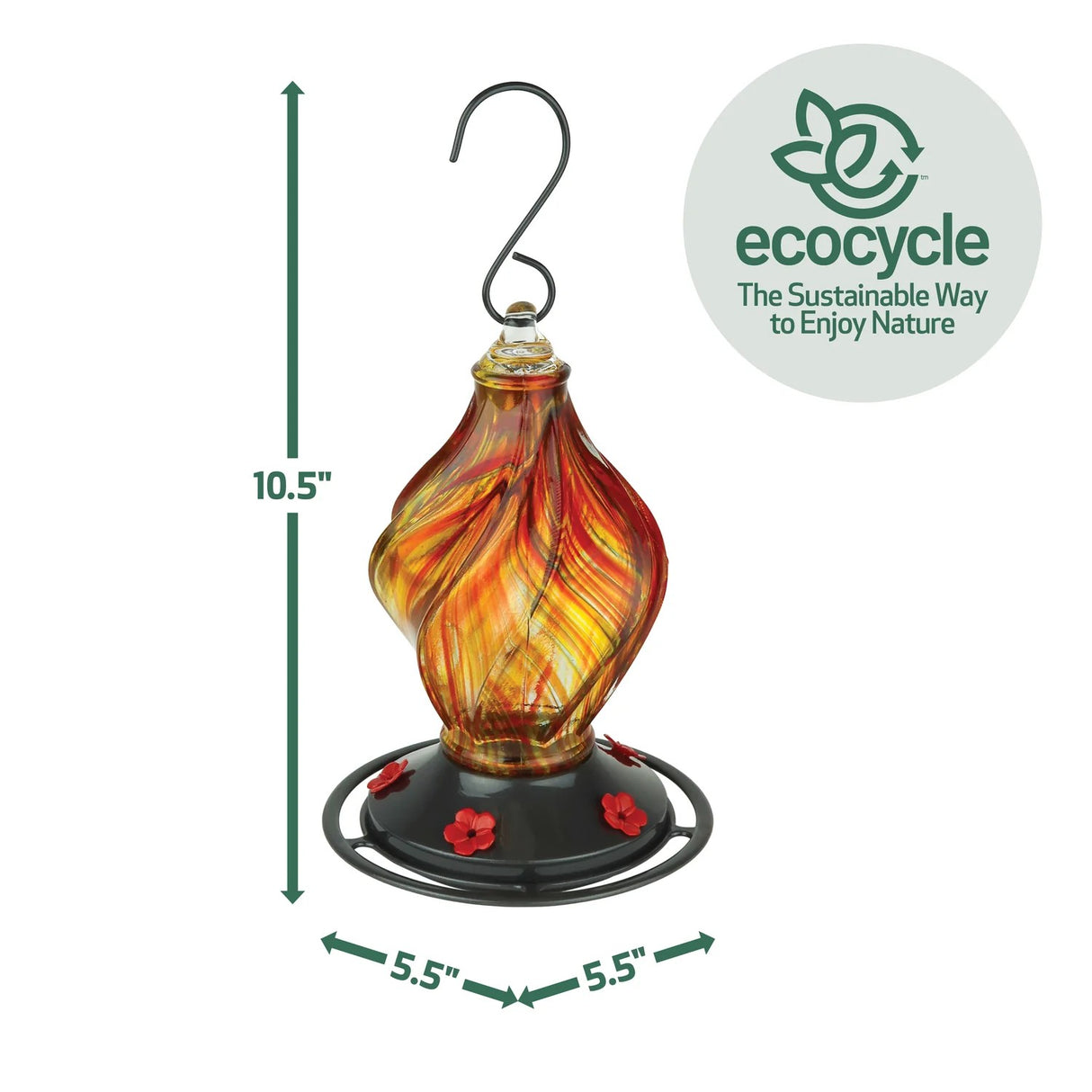 Sunburst Sipper Recycled Handblown Glass Hummingbird Feeder 13oz