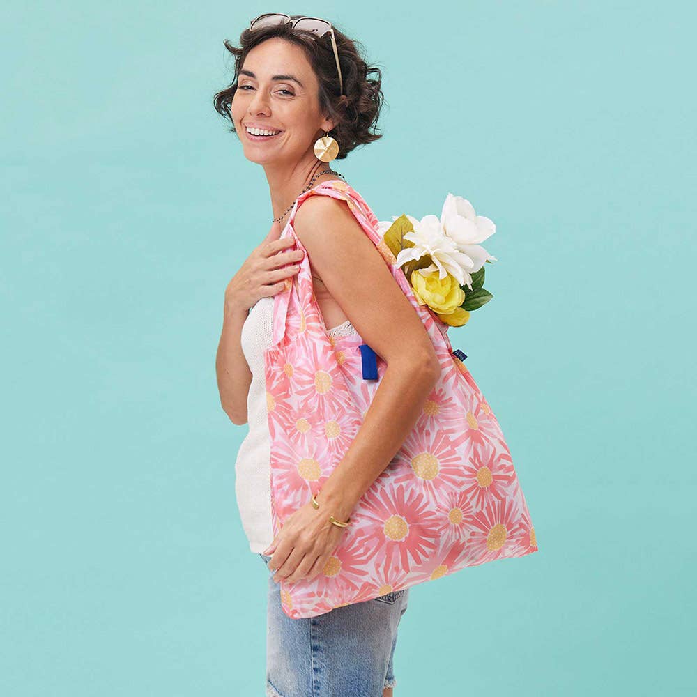 Pink Daisies Reusable Shopper Blu Bag