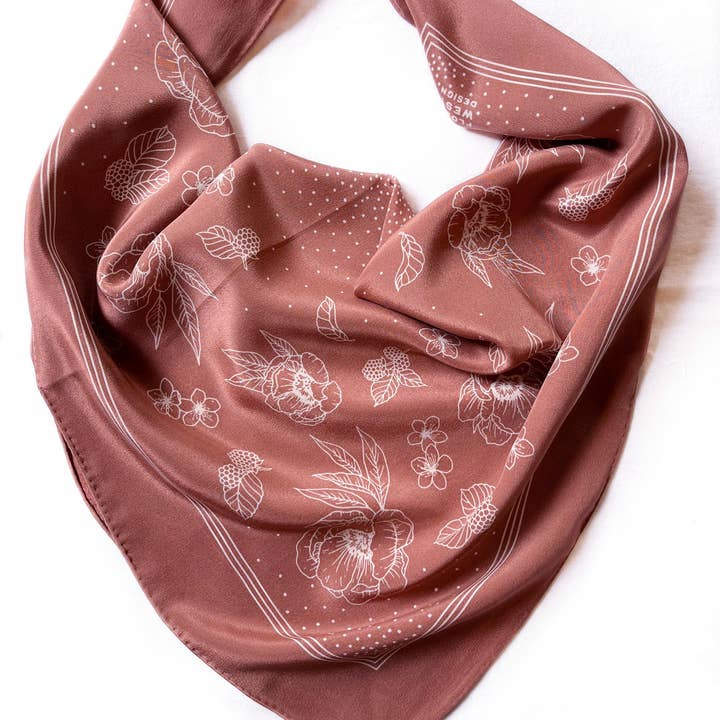 100% Silk Bandana Scarf - Classic Rosewood Floral