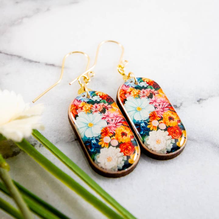 Bright Flower Bouquet Oblong Earrings