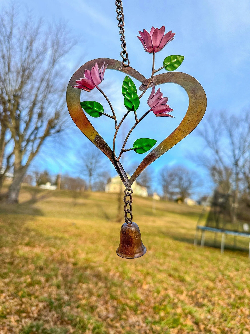 Multicolored Flowers on Heart Ornament