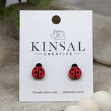 Lady Bug Wood Stud Earrings