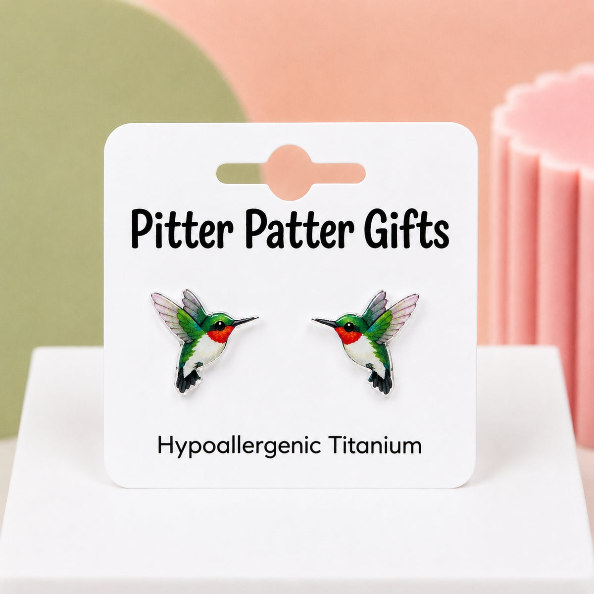 Ruby-throated Hummingbird Stud Earrings