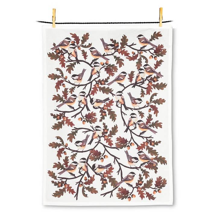 Chickadees & Oak Leaves Tea Towel