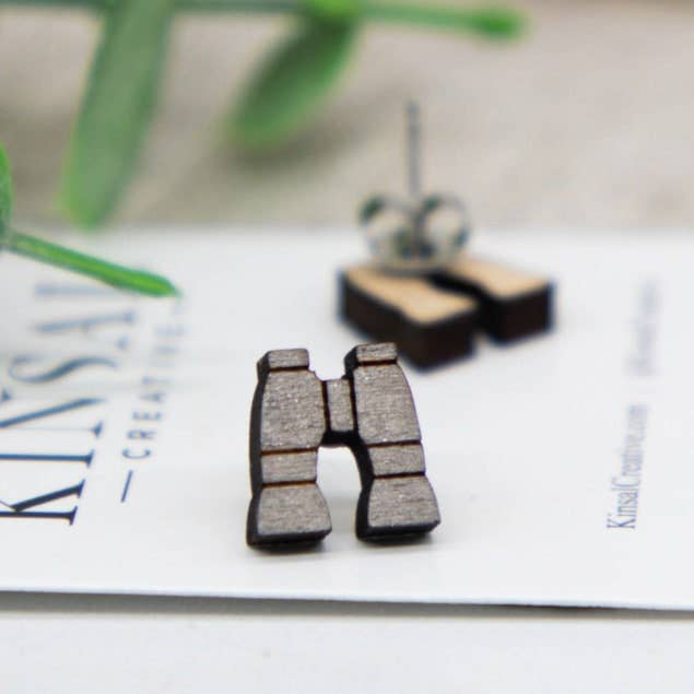 Binoculars Wood Stud Earrings