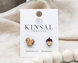 Squirrel and Acorn Wood Stud Earrings