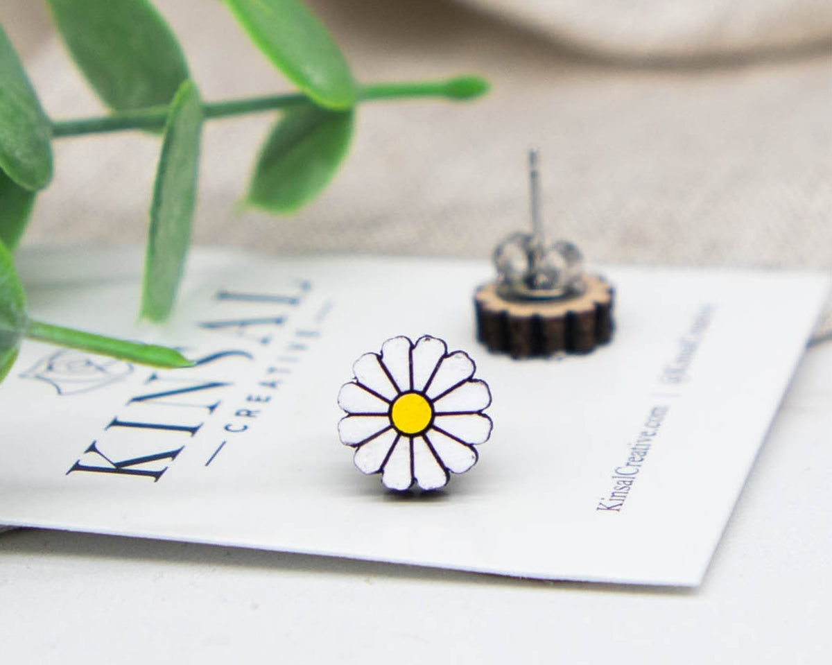 Daisy Wood Stud Earrings