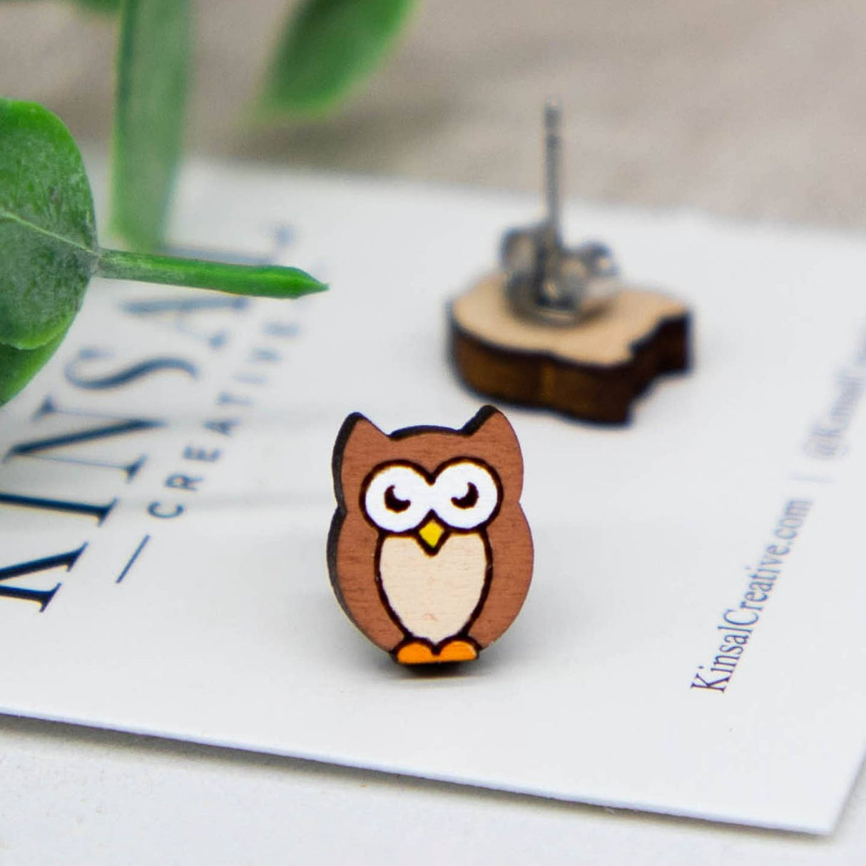 Owl Wood Stud Earrings