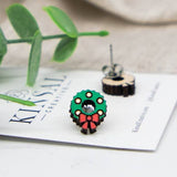 Christmas Wreath Wood Stud Earrings