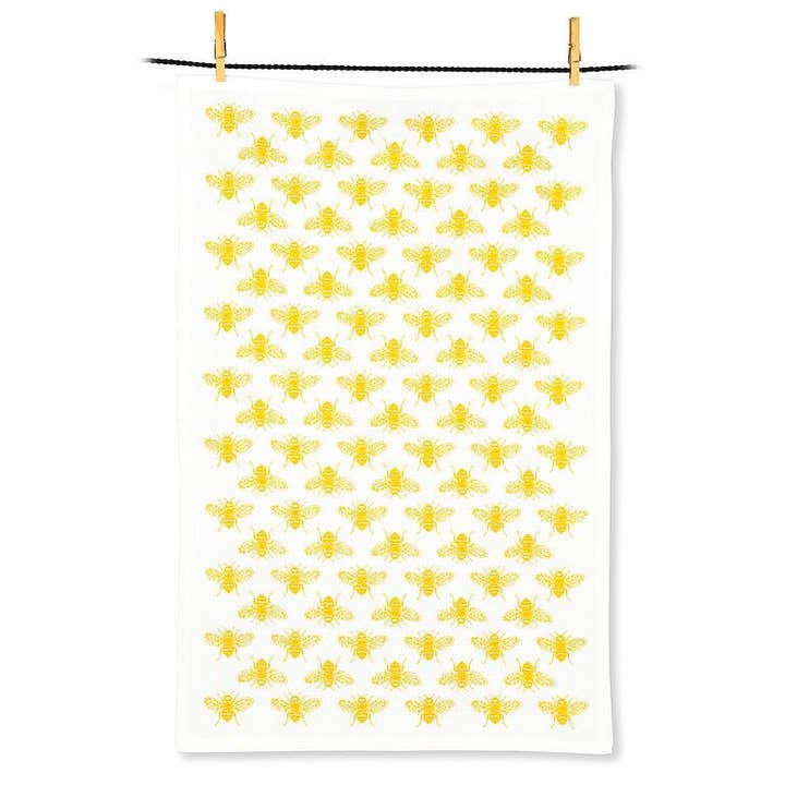 Bees Icons Outline Motif Tea Towel