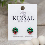 Christmas Wreath Wood Stud Earrings