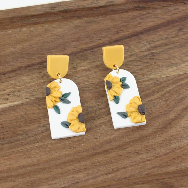 Yellow/White Sunflowers Polymer Clay Dangle Earrings