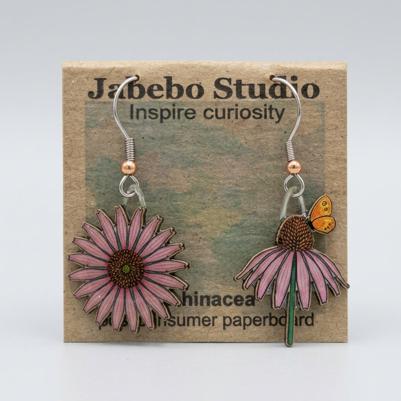 Echinacea Flower Butterfly Earrings