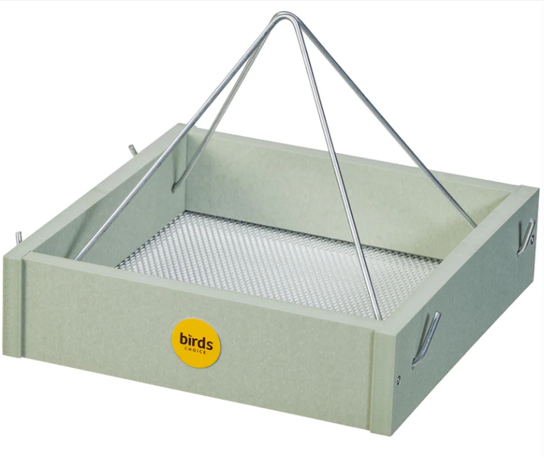 Platform Bird Feeder made of Sage Green Recycled Plastic with Metal Mesh Bottom
