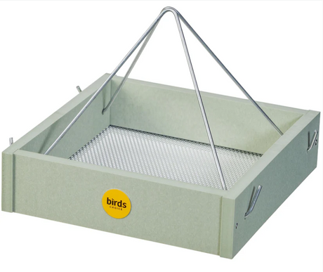 Platform Bird Feeder made of Sage Green Recycled Plastic with Metal Mesh Bottom
