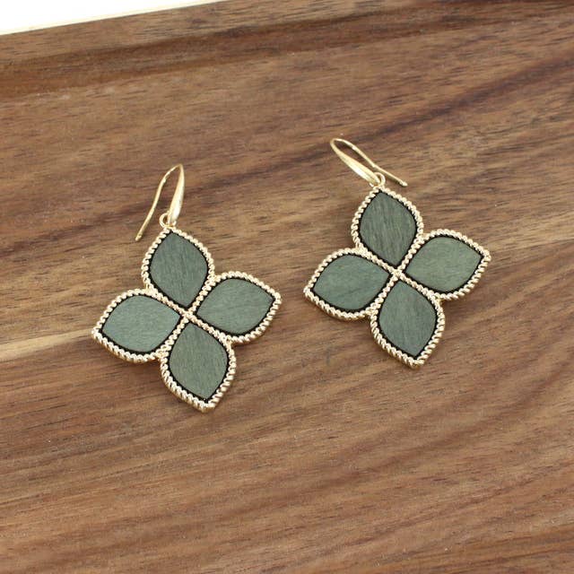 Wooden 4-Petal Flower Earrings