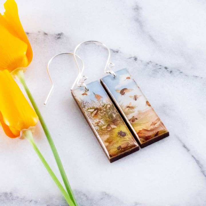 Field of Bees Rectangle Earrings