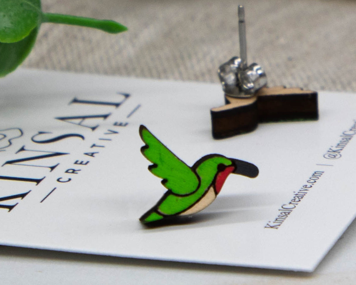 Hummingbird Wood Stud Earrings