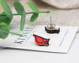 Cardinal Wood Stud Earrings