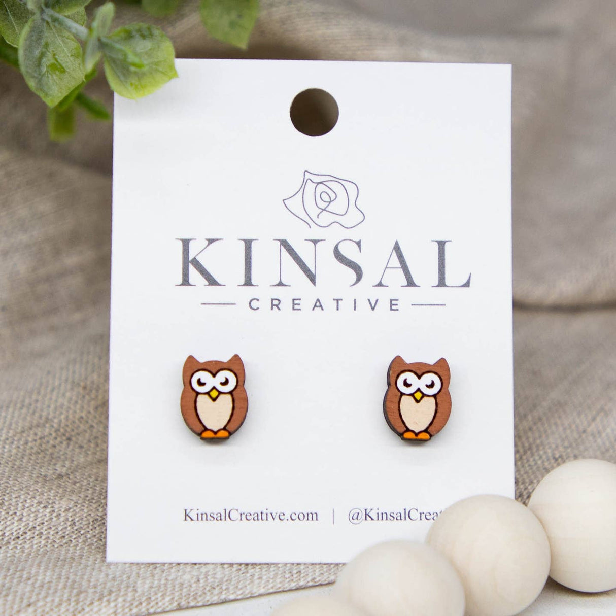 Owl Wood Stud Earrings