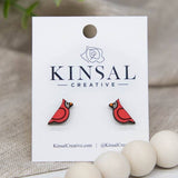 Cardinal Wood Stud Earrings