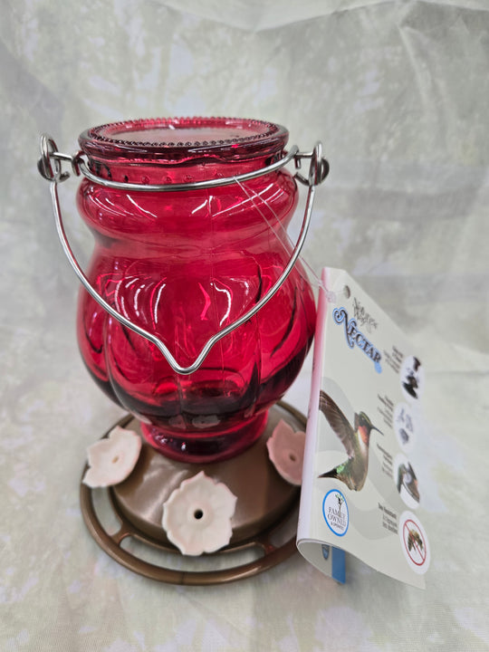 Ruby Visions Antique Glass Hummingbird Feeder 25oz